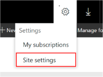 Zrzut ekranu przedstawiający ikonę i menu koła zębatego portalu internetowego.