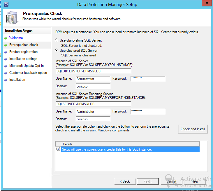 Zrzut ekranu przedstawiający stronę Instalowanie bazy danych.