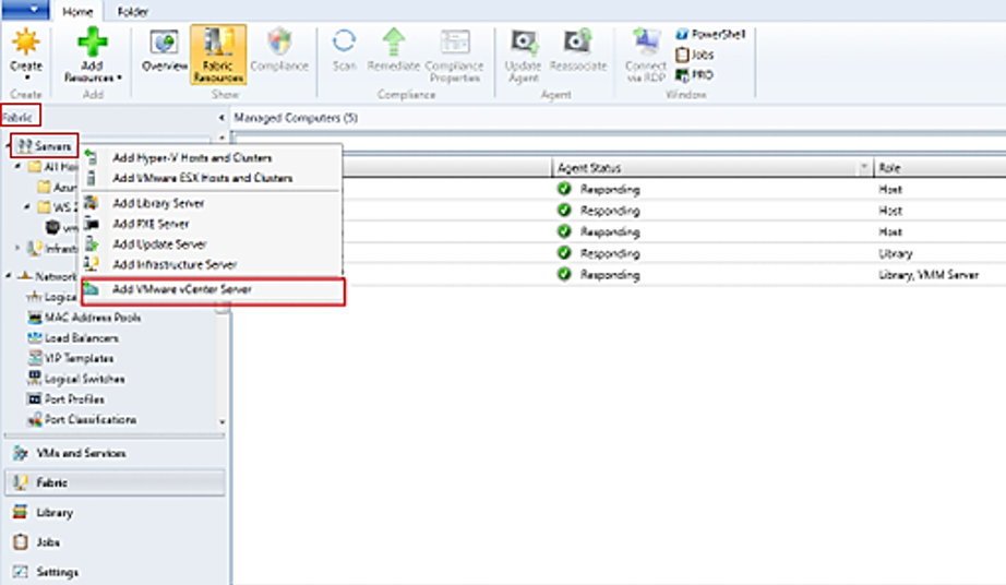 Zrzut ekranu przedstawiający opcję dodawania serwera VMware vCenter.