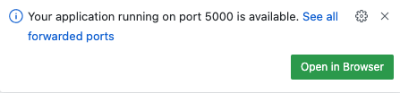 Zrzut ekranu przedstawiający komunikat o przekierowywaniu portów codespaces. 