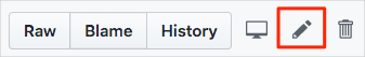 Zrzut ekranu witryny GitHub przedstawiający lokalizację ikony trybu edycji.
