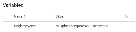 Zrzut ekranu usługi Azure Pipeline przedstawiający grupę zmiennych. Grupa zawiera jedną zmienną.