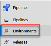 Zrzut ekranu usługi Azure Pipelines przedstawiający opcję menu Środowiska.