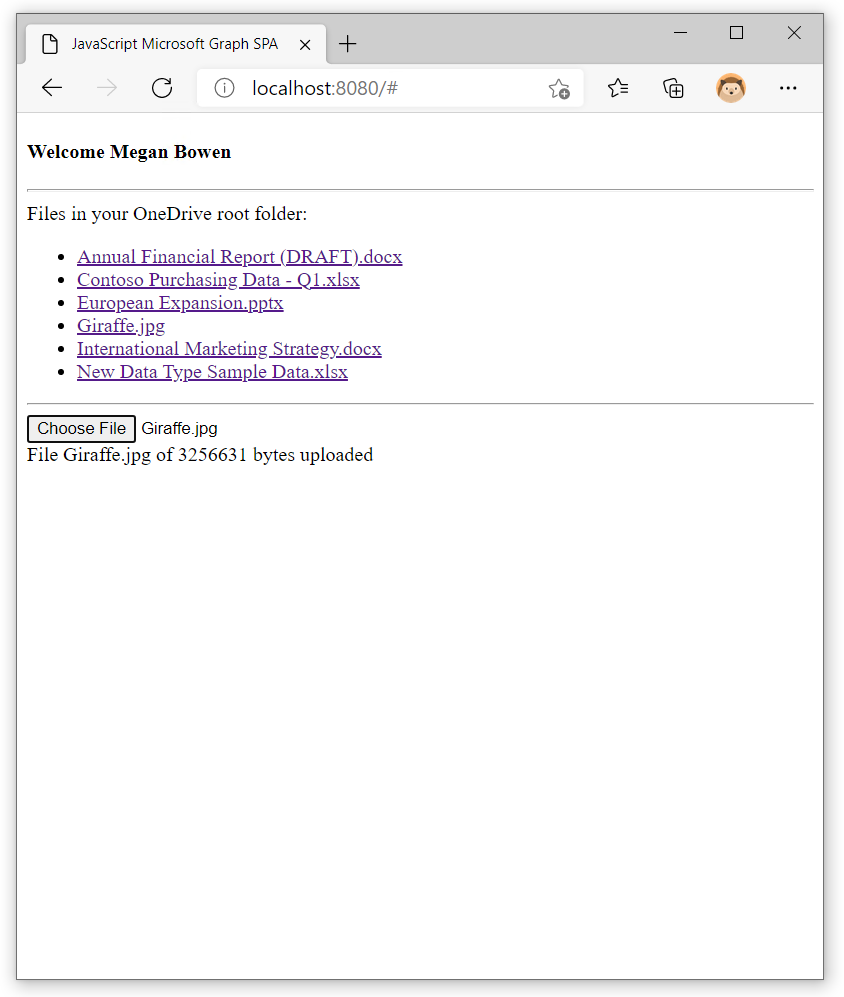 Screenshot that shows a file list with an upload button.