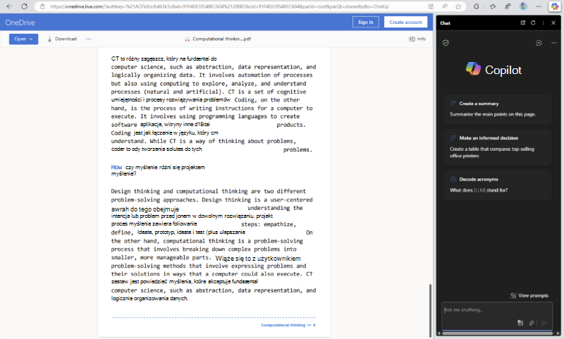 Zrzut ekranu przedstawiający ikonę funkcji Copilot w przeglądarce Edge.