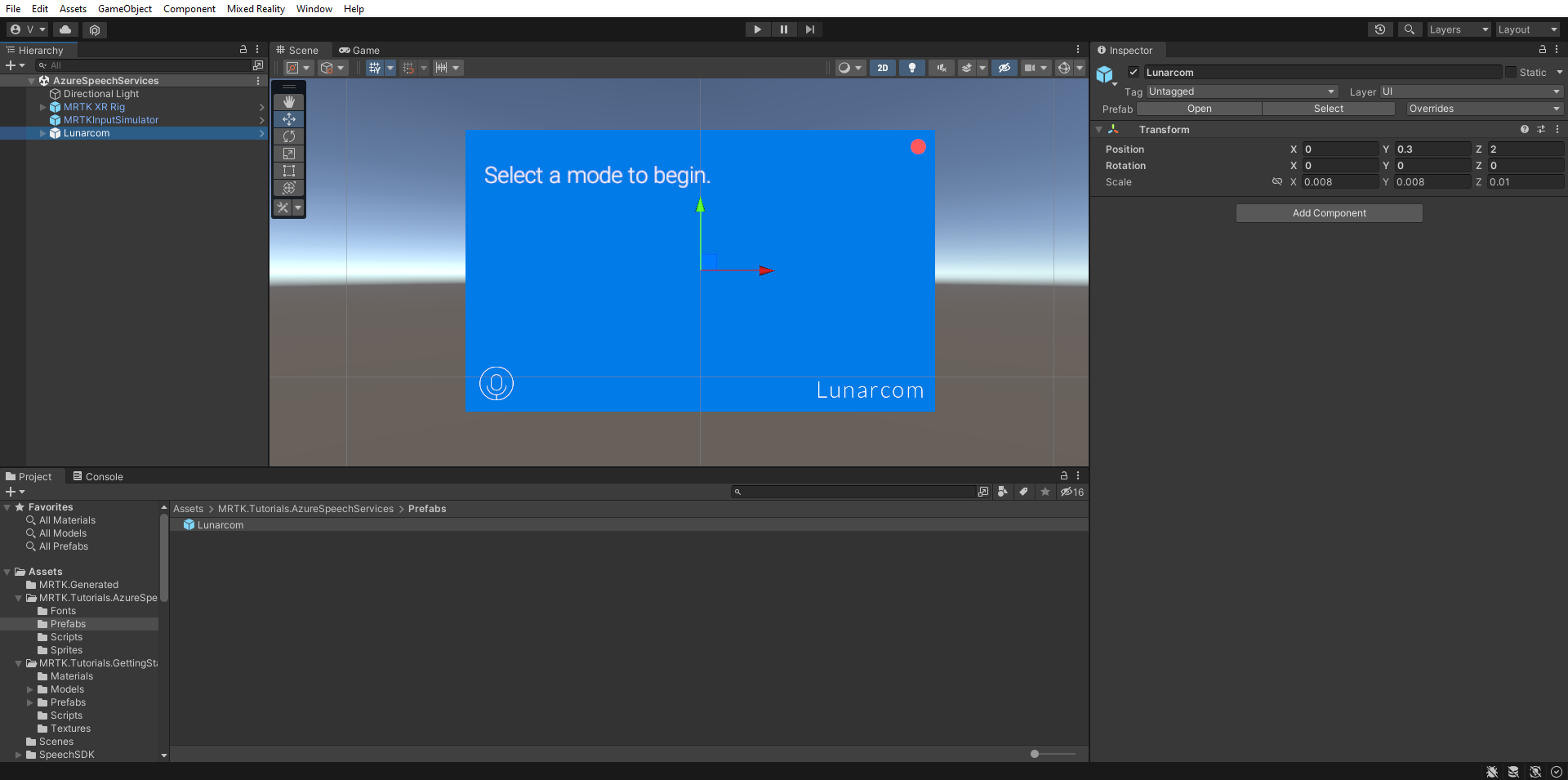 Screenshot of preparing the scene.