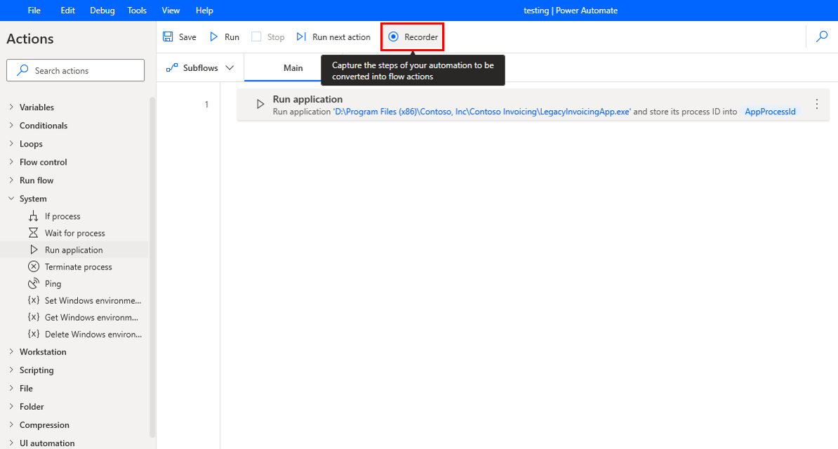 Screenshot of the Recorder feature in the toolbar.