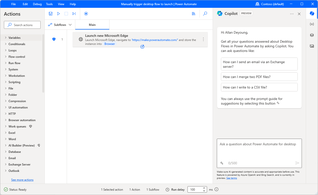Screenshot of the opened desktop flow.