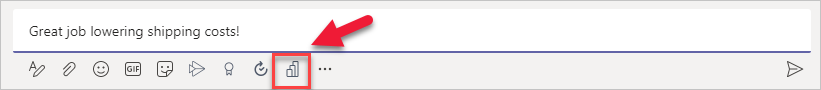 Screenshot of a Teams message box with the Power BI icon highlighted.