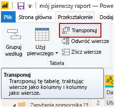 Zrzut ekranu przedstawiający przycisk Transponuj