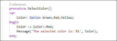 Example of using the option data type in AL.