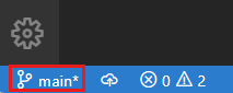 Screenshot of the Visual Studio Code status bar that shows the branch name as main.