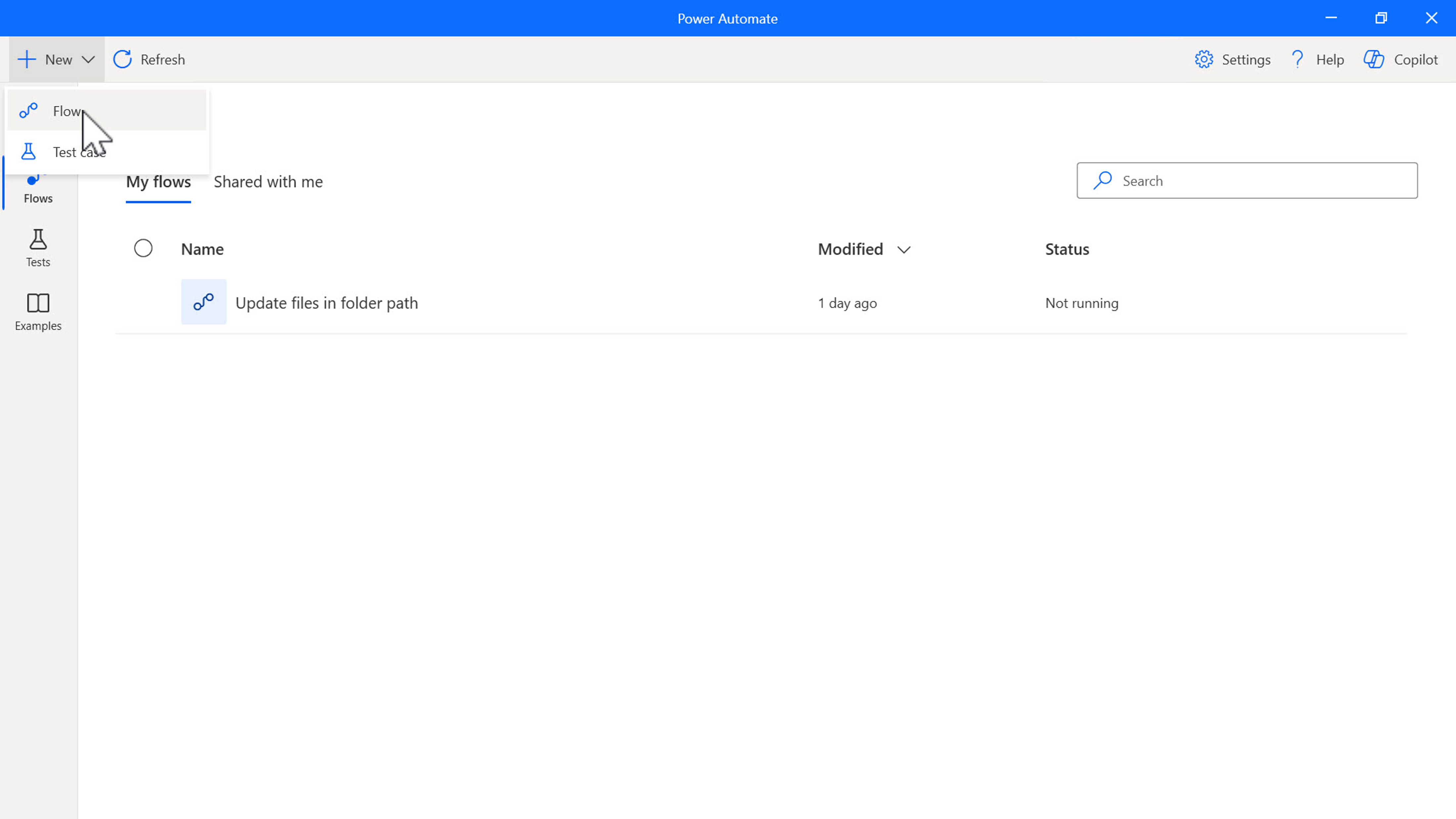 Screenshot of the New flow button in the console.