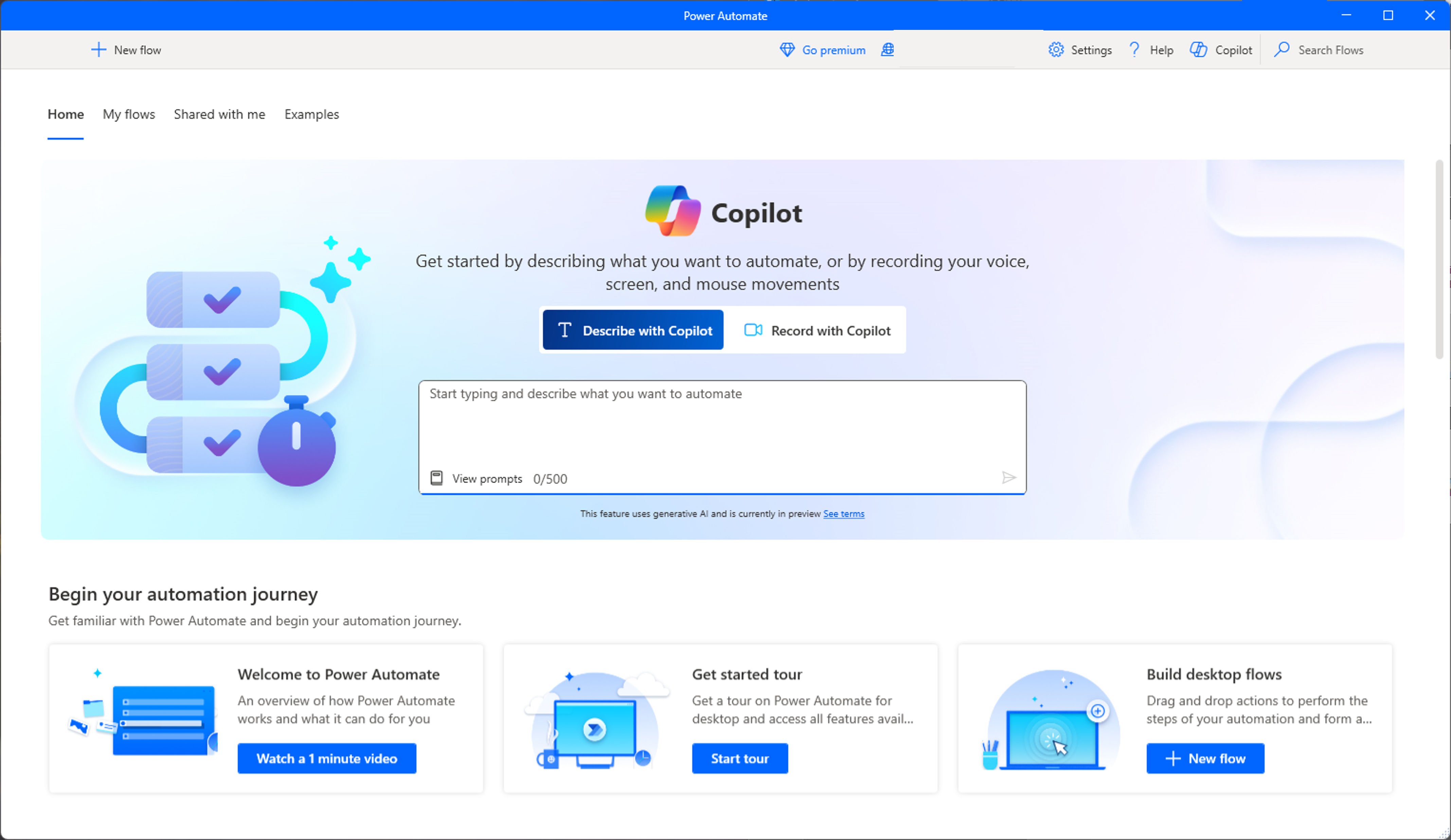 Screenshot of the New flow button in the console.