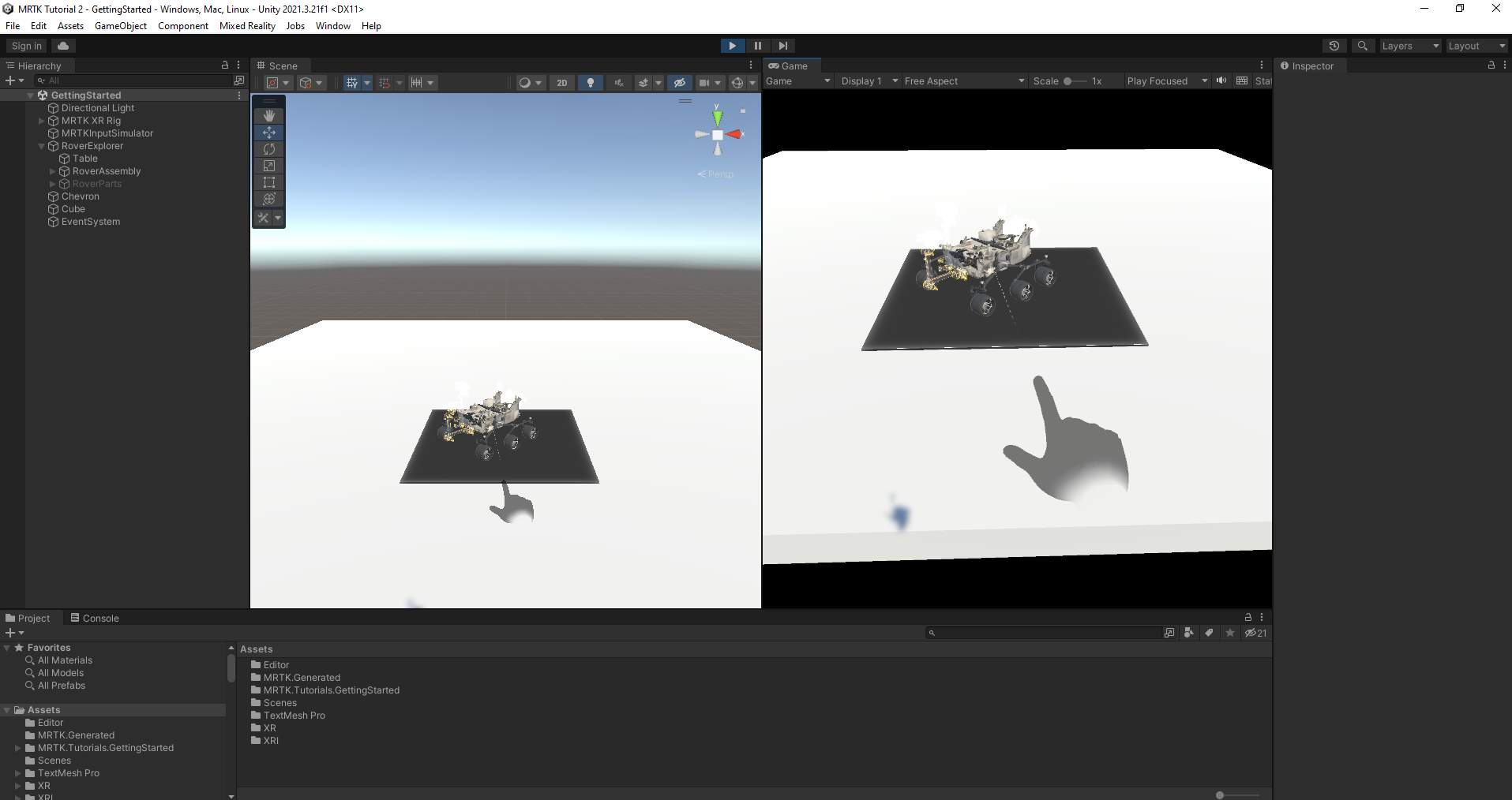 Screenshot that shows the Play mode split view, with placing started.