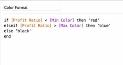 Zrzut ekranu przedstawia przykład formatowania kolorów z regułami w tabeli Tableau.