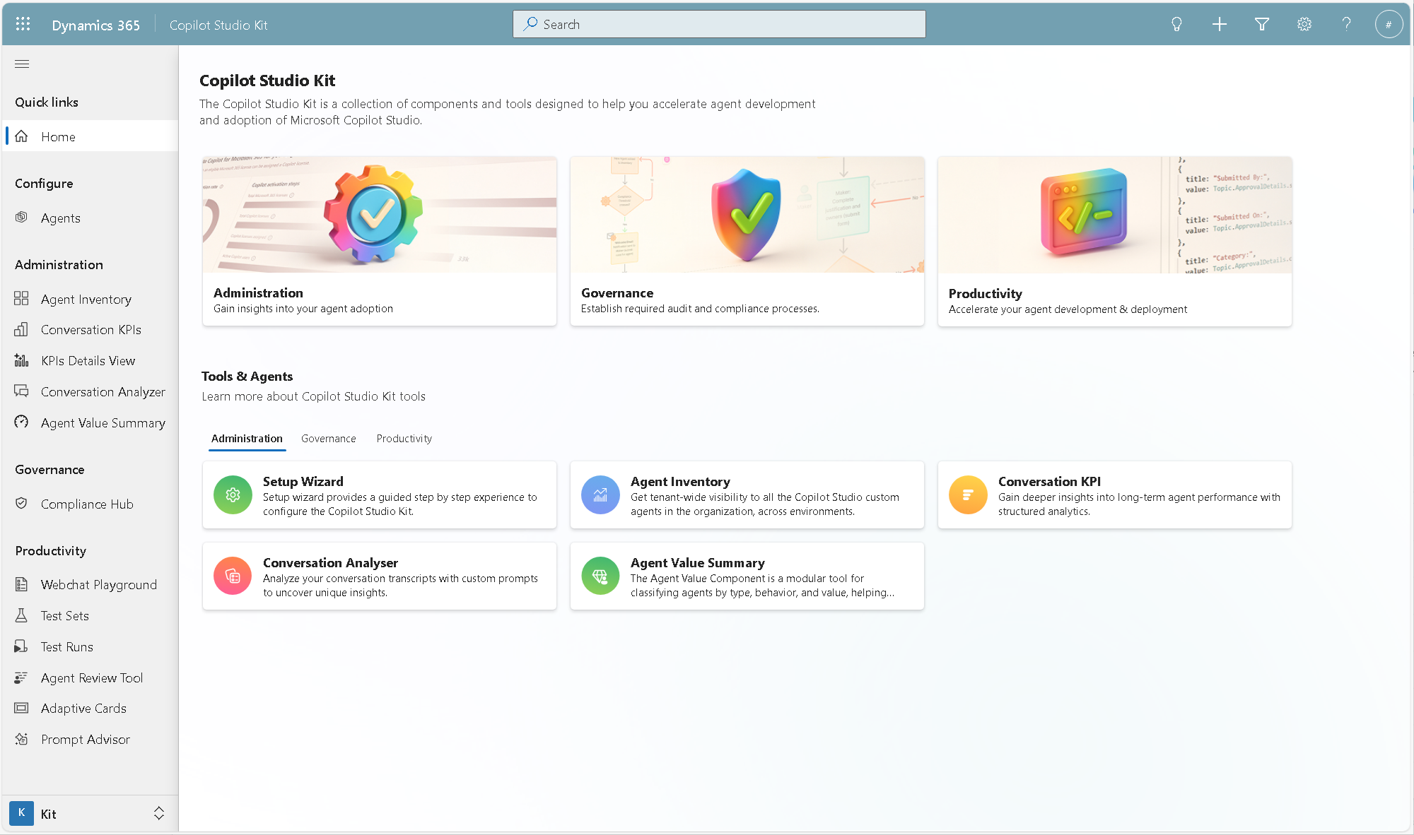 Screenshot of the Copilot Studio Kit summary page.