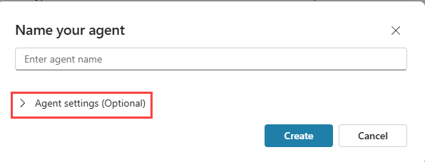 Screenshot of creating a blank agent dialog in Copilot Studio.