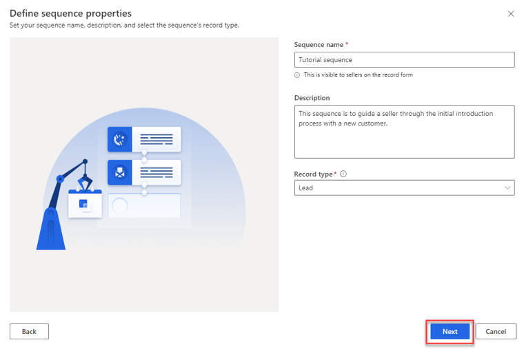 Screenshot of the create sequence window.