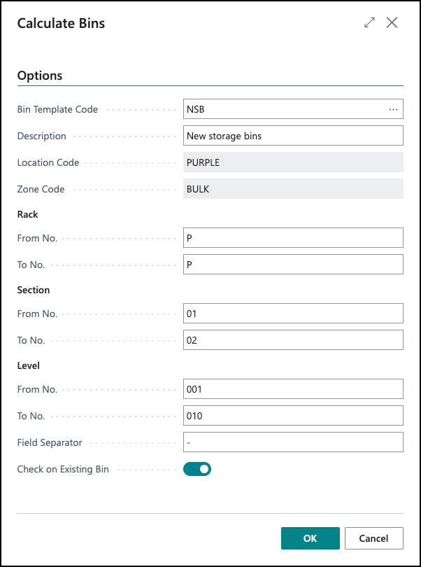 Screenshot of Calculate Bins Options page.