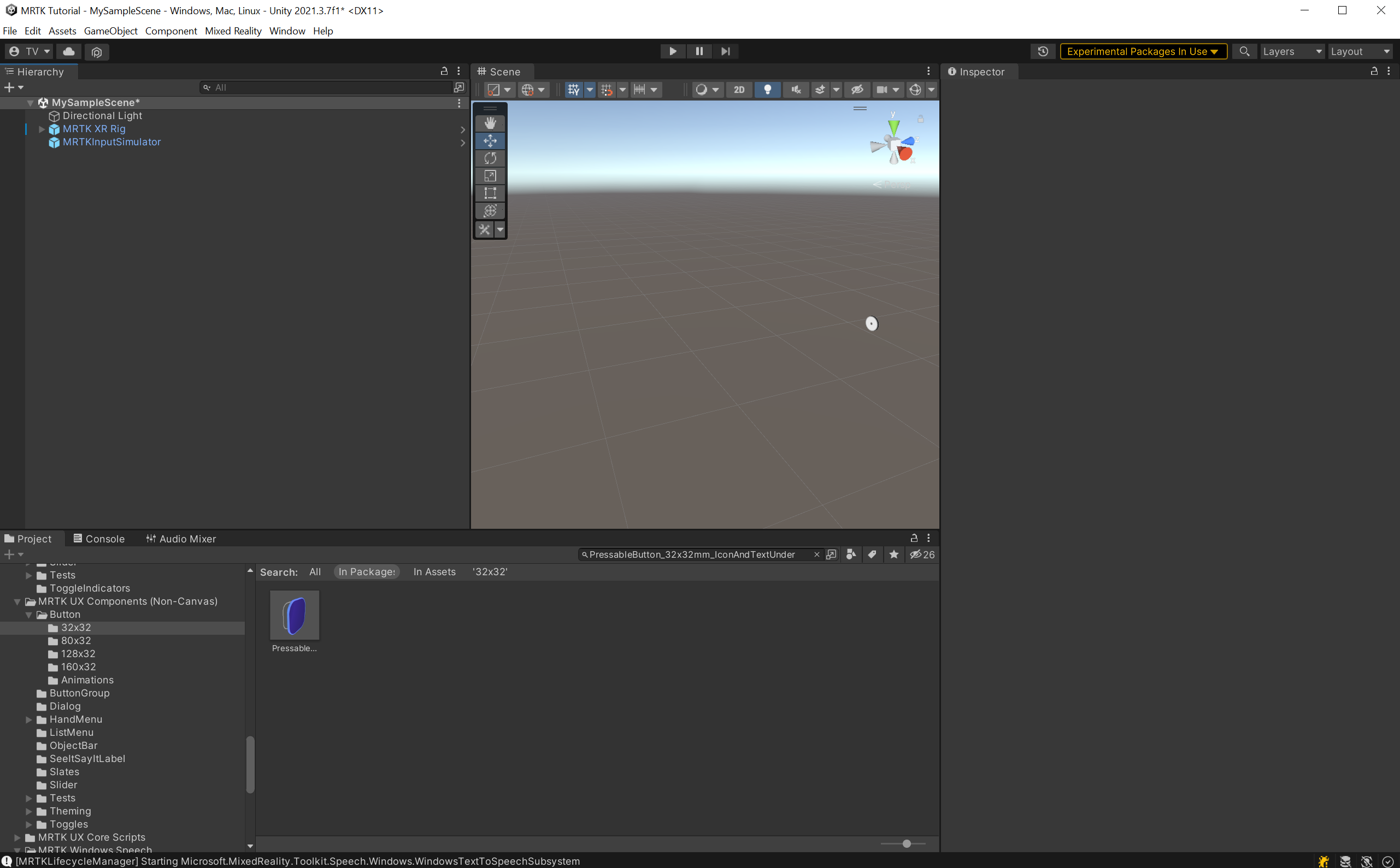 Screenshot of Button prefab in Assets.