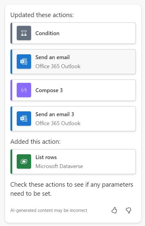 Screenshot showing Copilot list of changes.