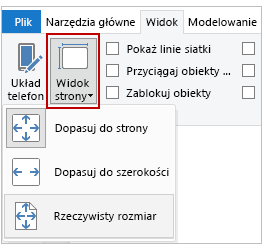 Zrzut ekranu przedstawiający przycisk „Widok strony” i opcje menu rozwijanego.