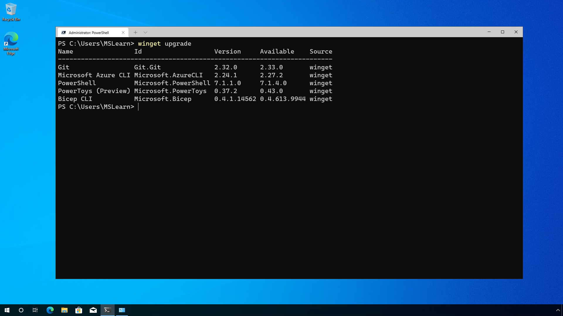 Windows Package Manager upgrade command