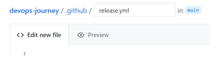 Zrzut ekranu przedstawiający sposób tworzenia pliku release.yml w usłudze GitHub.