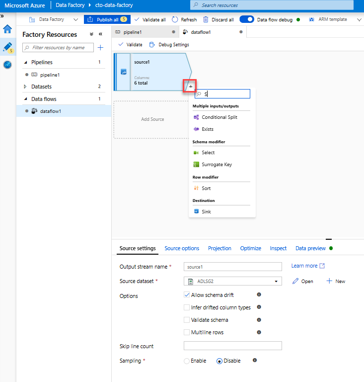 Adding a Transformation to a Mapping Data Flow in Azure Data Factory