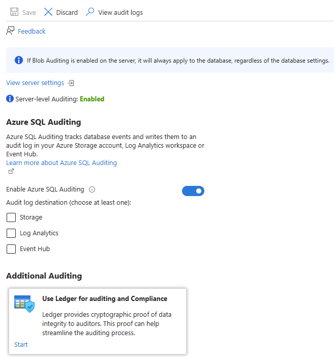 Zrzut ekranu przedstawiający stronę inspekcji serwera SQL.