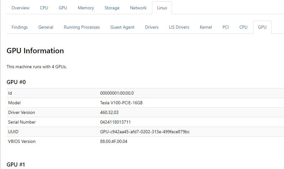 Zrzut ekranu przedstawiający kartę PROCESORA GPU na karcie Linux i szczegóły.