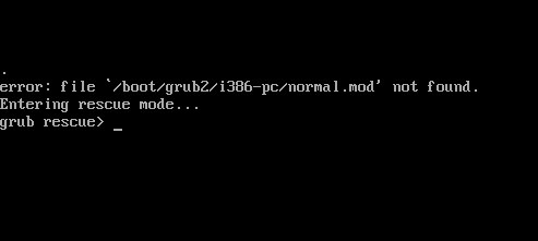 Zrzut ekranu przedstawiający błąd grub normal.mod nie został znaleziony.