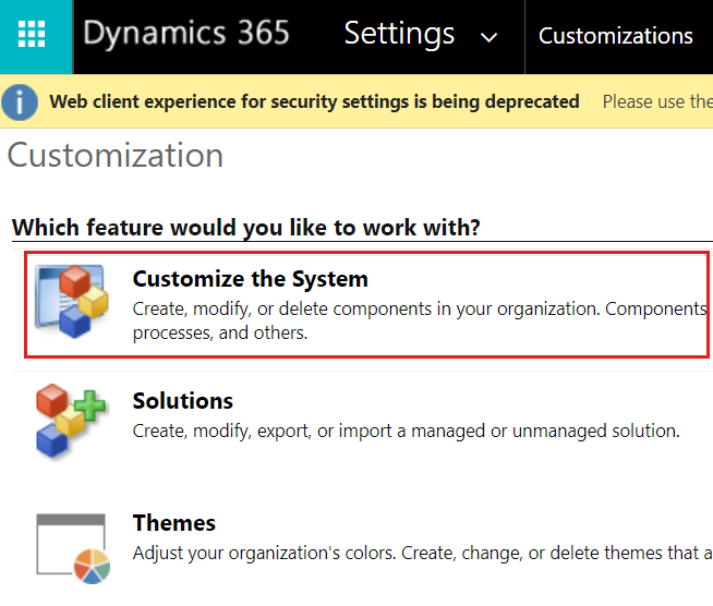 Zrzut ekranu przedstawiający opcję Dostosuj system, aby otworzyć funkcję.