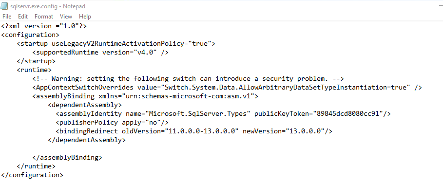 Zrzut ekranu przedstawia przykład wystąpienia programu SQL Server 2016.