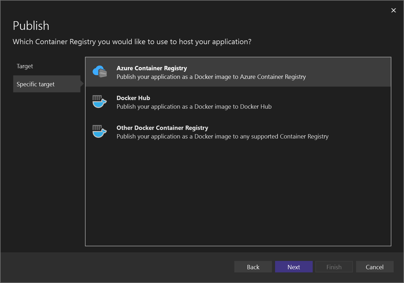 Zrzut ekranu przedstawiający wybieranie usługi Azure Container Registry.