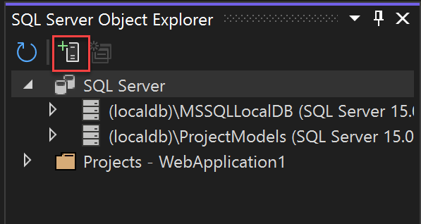 Zrzut ekranu przedstawiający przycisk Dodaj program SQL Server w Eksploratorze obiektów programu SQL Server