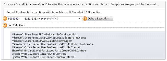 Dziennik IntelliTrace — nieobsługiwane wyjątki programu SharePoint