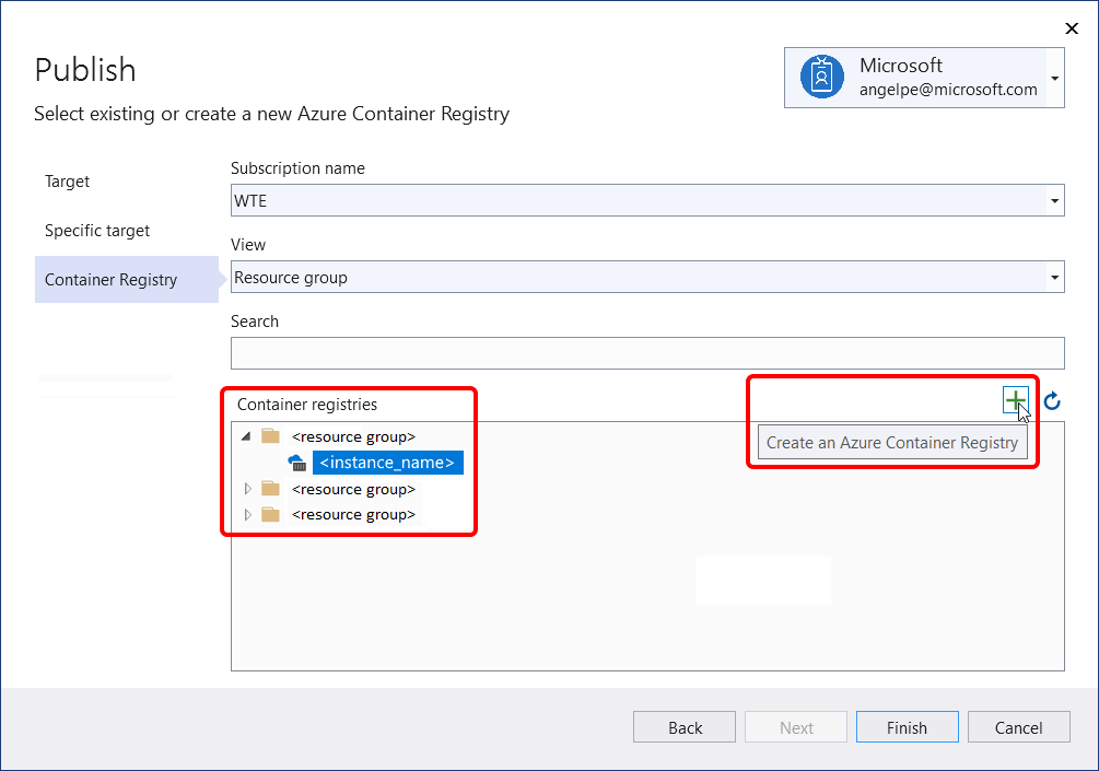 Zrzut ekranu przedstawiający opcję publikowania w usłudze Azure Container Registry.