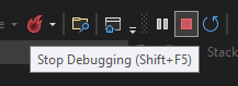 Screenshot shows the Debugging toolbar where you can stop the app.