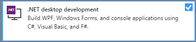 Zrzut ekranu przedstawiający pakiet narzędzi do tworzenia aplikacji desktopowych dot NET w Instalatorze programu Visual Studio.