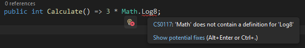 Zrzut ekranu pokazujący faliste linie w Visual Studio.