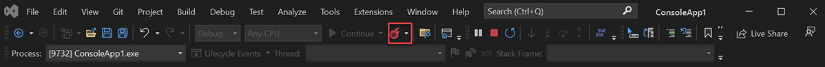 Zrzut ekranu przedstawiający Przeładowywanie na gorąco w programie Visual Studio 2022.