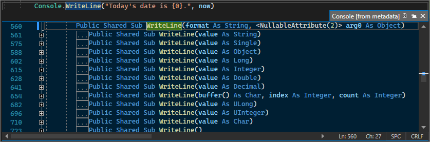 Zrzut ekranu przedstawiający podgląd definicji w programie Visual Studio.