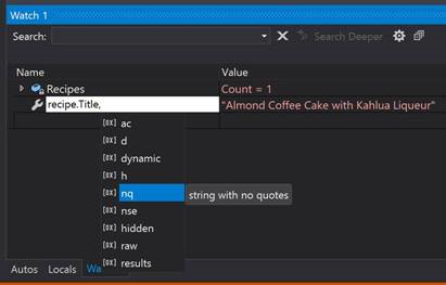 The new Watch window and format values feature in Visual Studio 2019