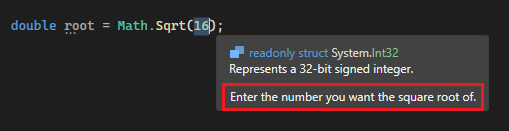 Etykietka narzędzia parametru zastępczego fragmentu kodu w programie Visual Studio