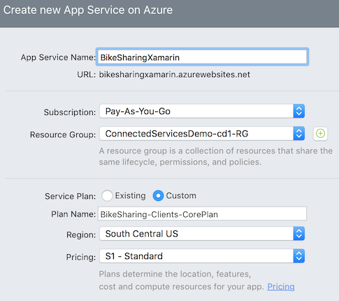 Create a new app service in Visual Studio for Mac Create a new app service in Visual Studio for Mac