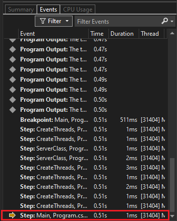 zrzut ekranu przedstawiający widok Zdarzenia narzędzi diagnostycznych.