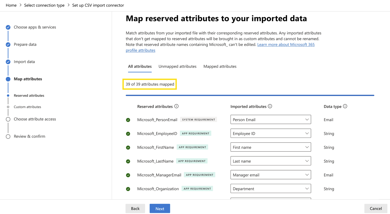 Screenshot that shows 39 of 39 attributes mapped.