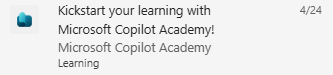 Screenshot of Copilot Academy Teams notification for new users.